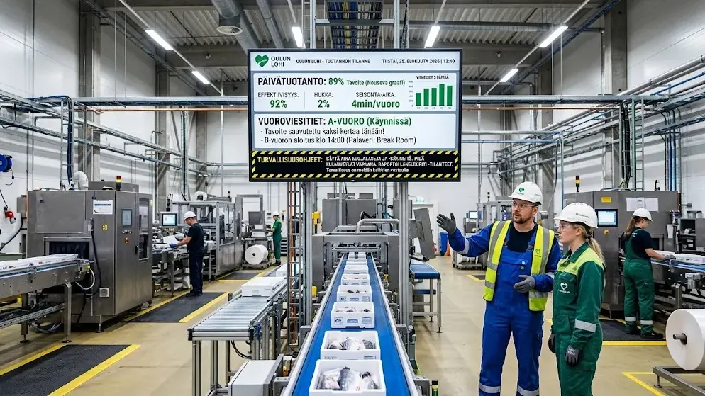 Tuotantotilan infonäyttö tuotannon tilannetiedoilla