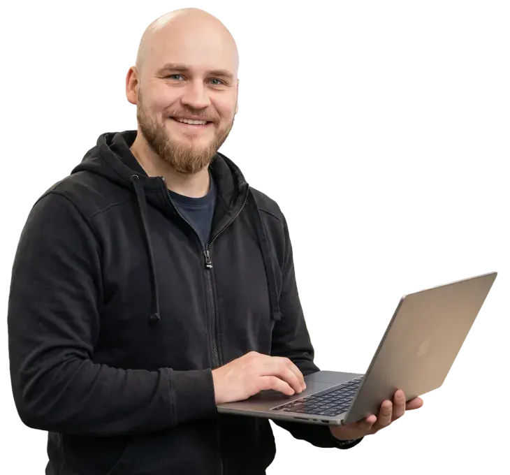 A man with a laptop