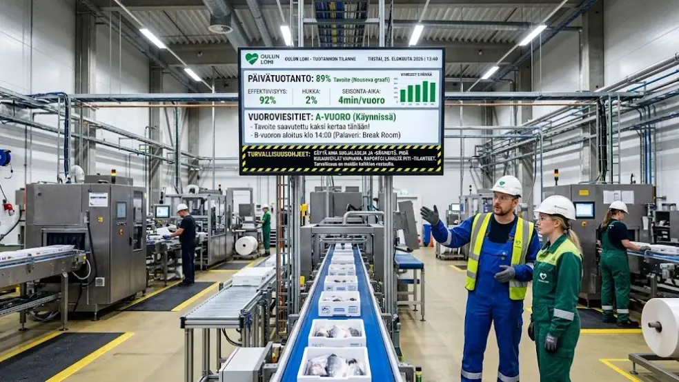 Information display in a production space.